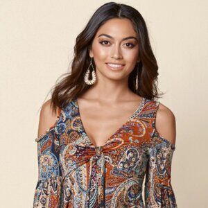 Cold-shoulder paisley top orange multi size XL